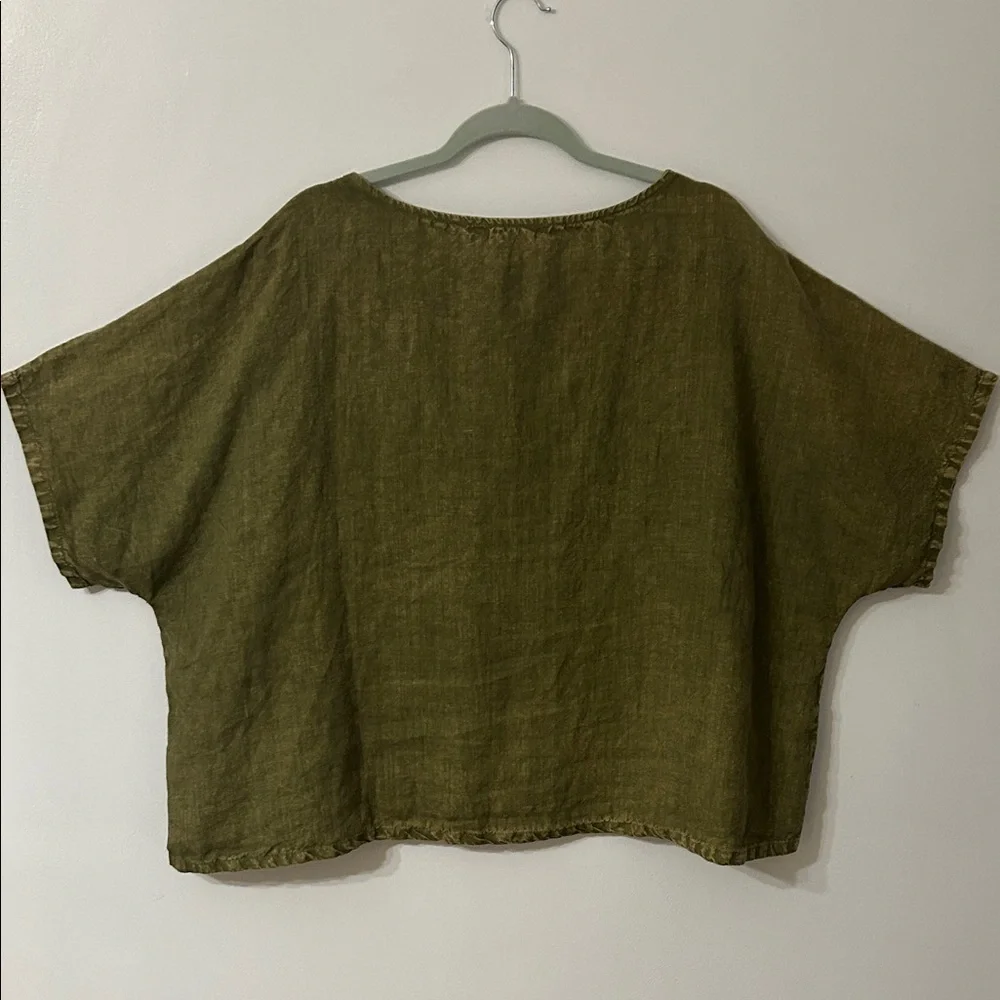 Beau Jours Top Women’s XL Olive Green Linen Lagenlook Boxy Beach - Picture 7 of 14